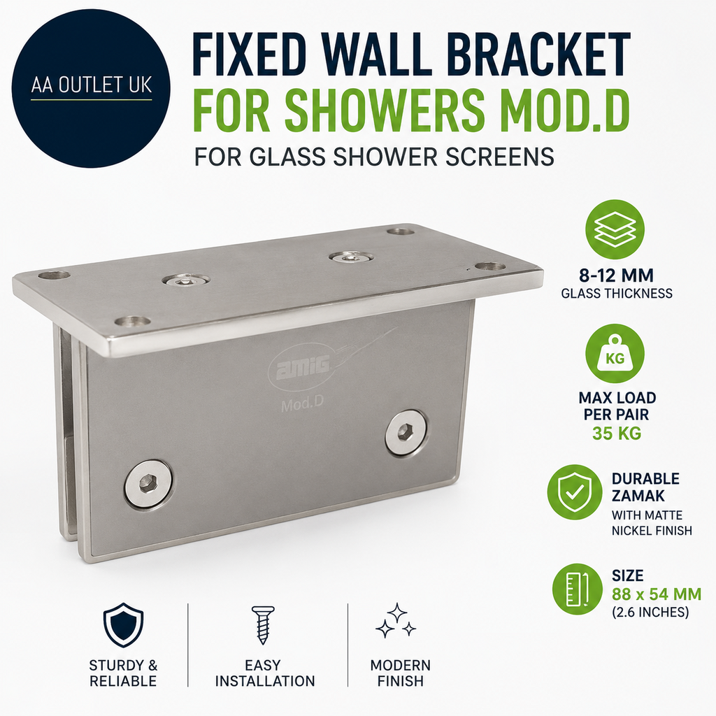 Amig Fixed Wall Bracket Showers Mod.D Glass Shower Screens Zamak 8-12mm