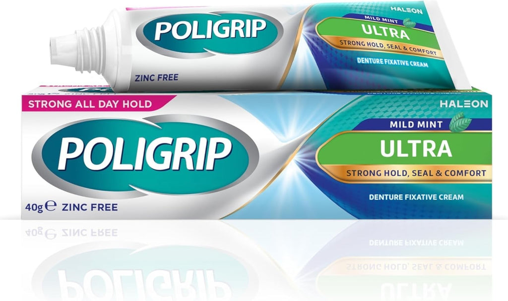 Poligrip Denture Adhesives Cream Ultra Provides Strong All Day Hold Dentures New