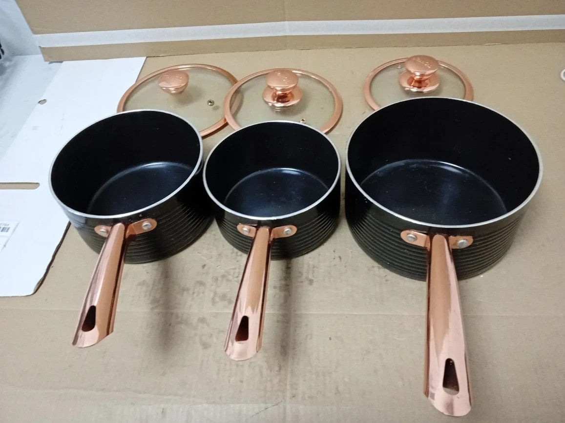 Tower T800001RB Linear Non Stick Induction Saucepans Sets Lids Easy Clean Black