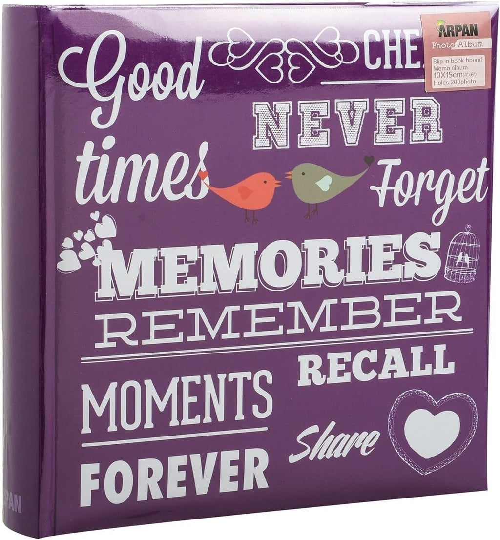 Arpan Purple Memo Slip In Photo Album 10x15cm 200 Photos With Index Pages New