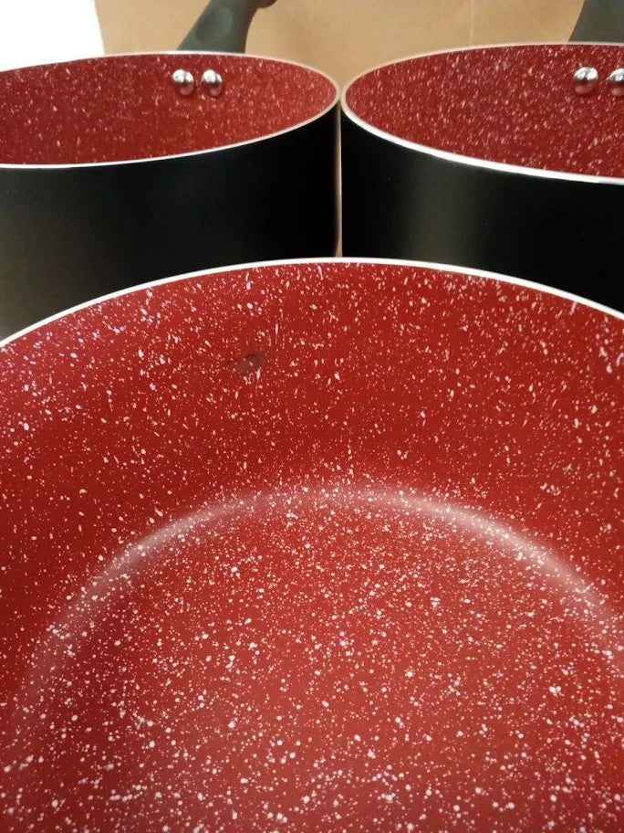 Russell Hobbs 5 Piece Pan Set Red Stone Aluminium External Internal Black