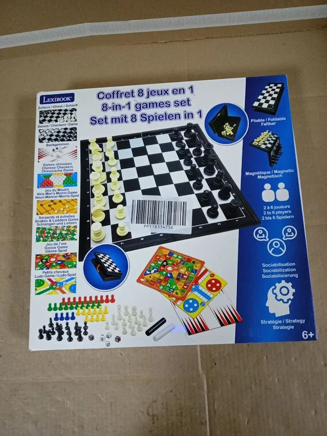 Lexibook 8in1 Board Games Set Chess Ludo Backgammon Family Design JGM800 New
