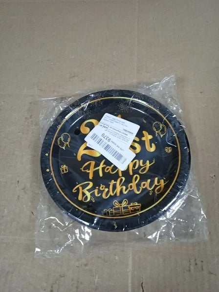 Happy 21st Birthday Paper Plates Black Gold 16pcs Disposable Party 7in New