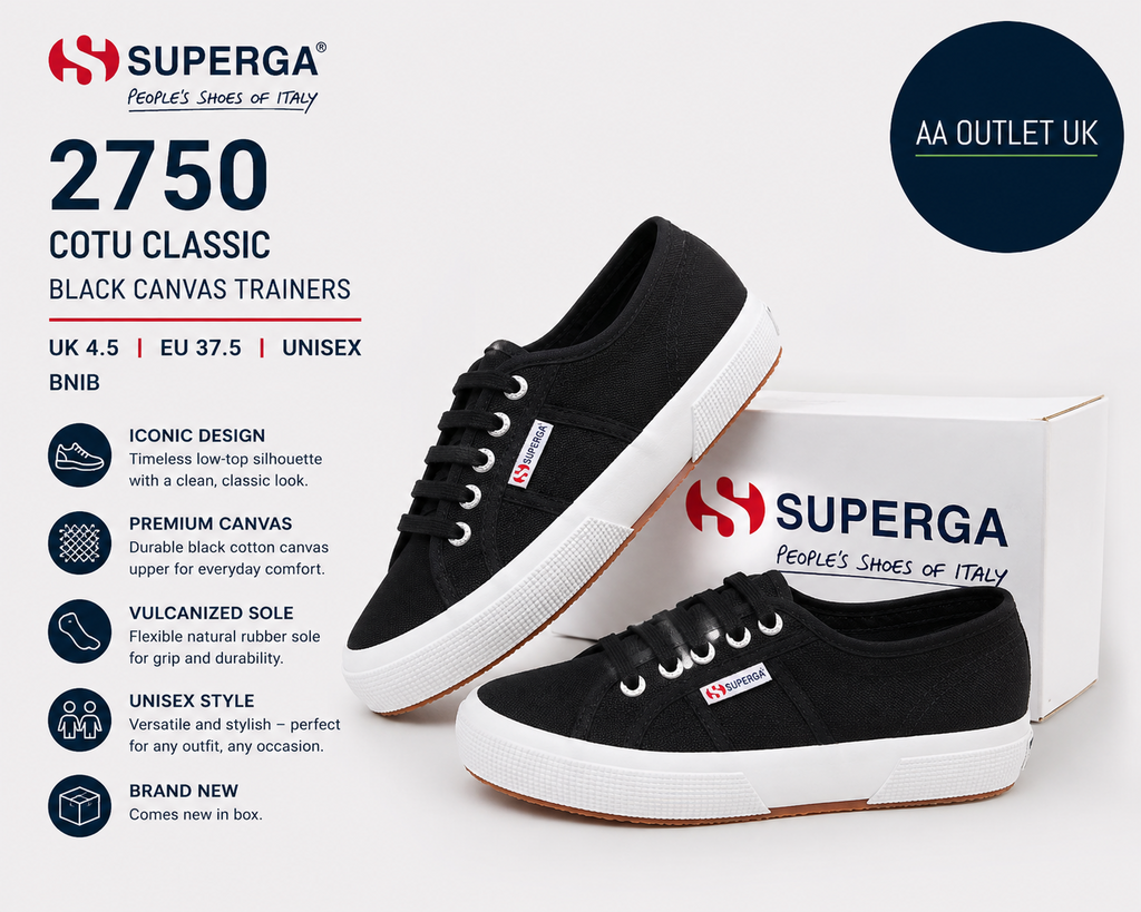 Superga 2750 Cotu Classic Black Canvas Trainers UK 4.5 EU 37.5 Unisex BNIB New