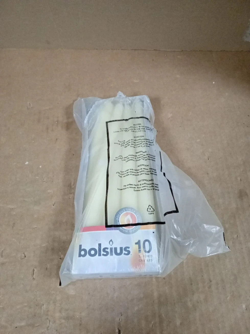 Ivyline Bolsius Tapered Dinner Candles Ivory box 10" 103600352205 10 Pieces