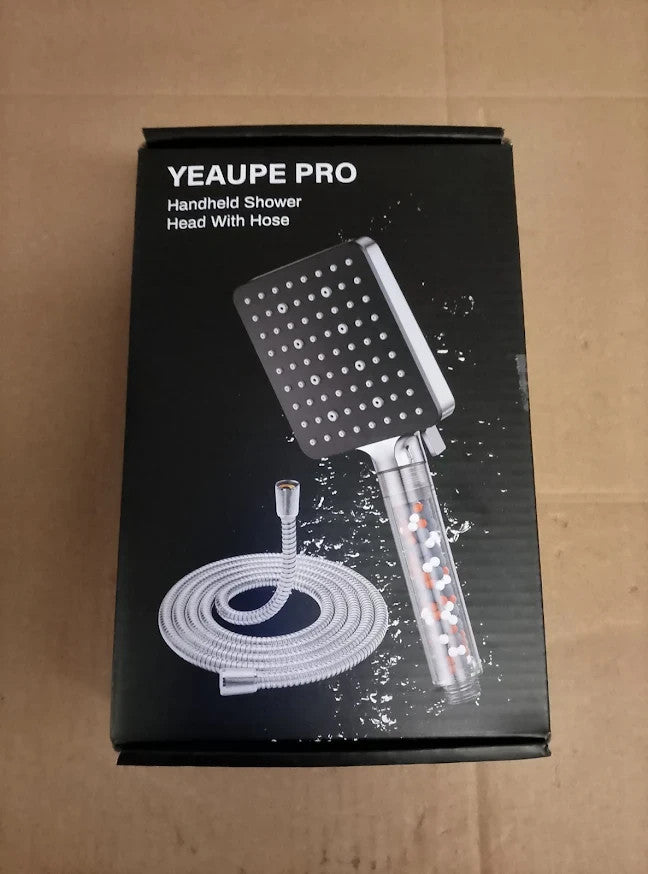 YEAUPE PRO Square Shower Head Hose 1.6M High Pressure 6 Jet Filter Bathroom