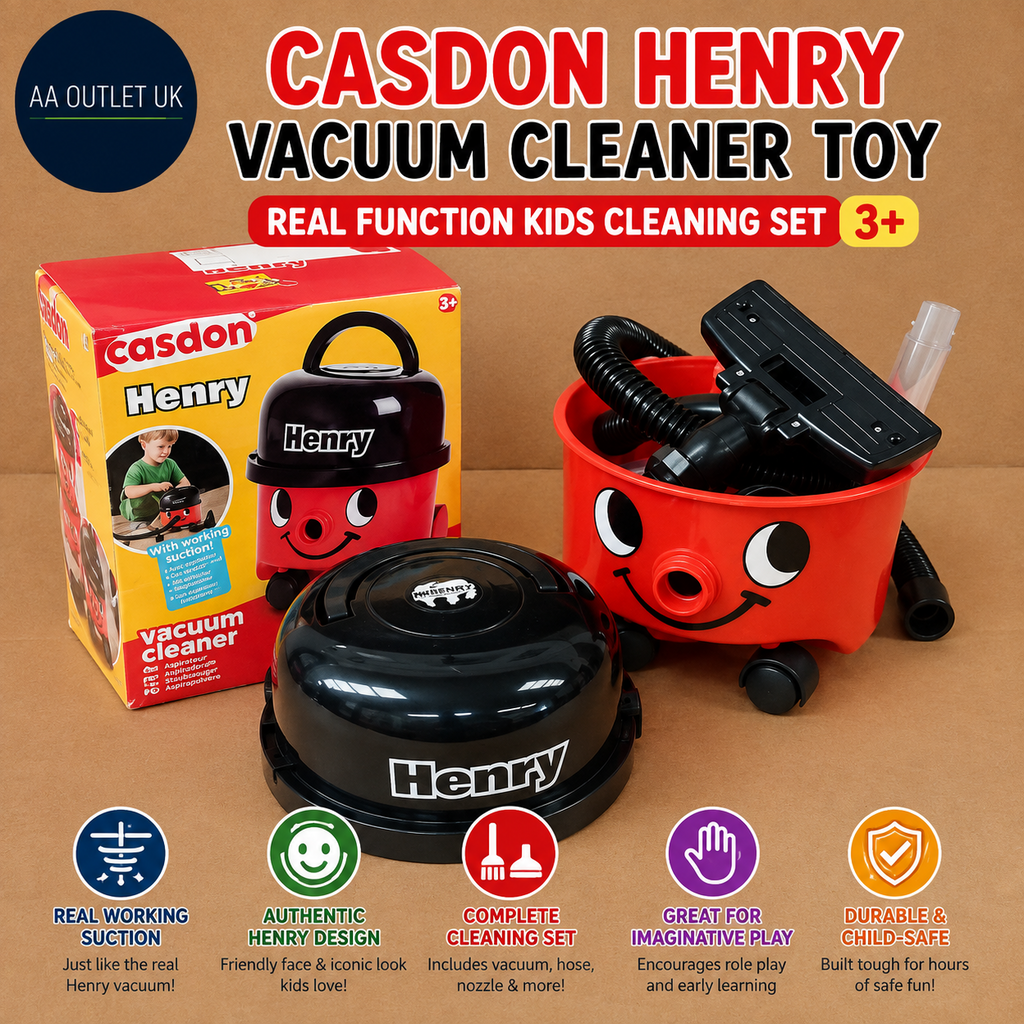 Casdon Henry Vacuum Cleaner Toy Red Real Function Kids Cleaning Set 3+ New