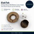 ElekTek Antique Brass B22 Batten 52mm Base BC Bayonet Cap Lamp Holder Shade Ring