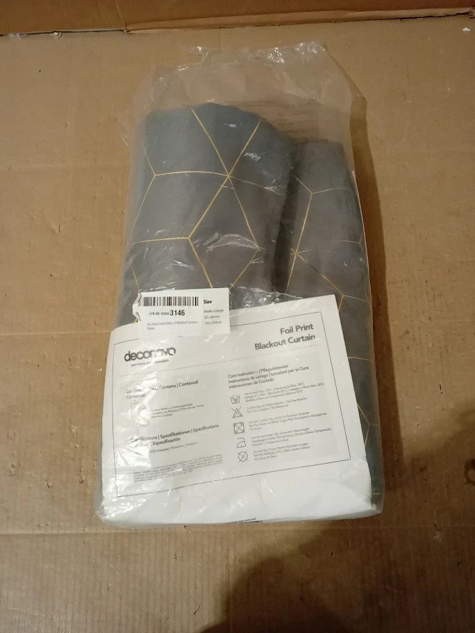 Deconovo Eyelet Curtains Gold Diamond Printed Blackout 52x84Inch 2pc Grey New