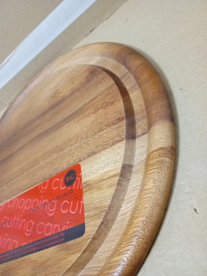 T&G 10955 Tuscany Round Chopping Board Groove Acacia 29.4x1.5cm Brown New