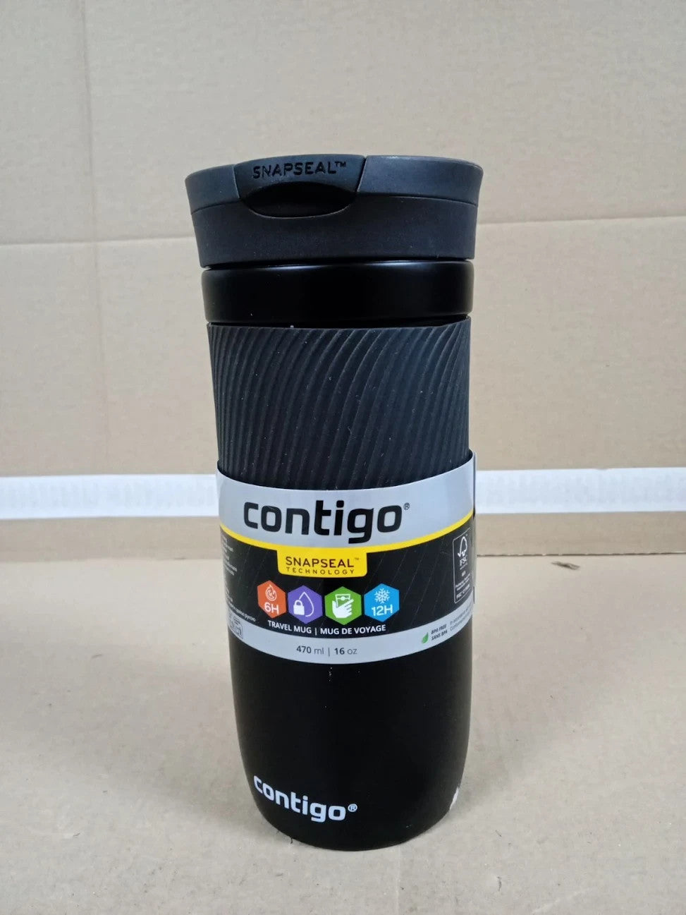 Contigo Byron SnapSeal Travel Mug 470ml Leakproof Insulated Coffee Cup Black