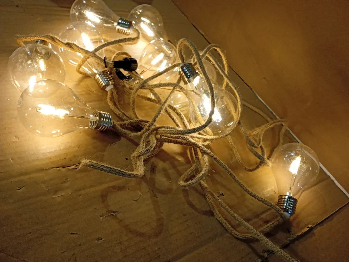 Noma Connectable Jute Rope Festoon Garden Lights 10 Warm White Led 6.8m New