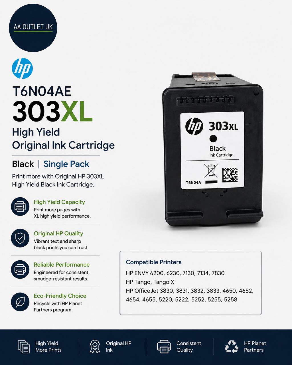 HP T6N04AE 303XL High Yield Original Ink Cartridge Black Single Pack