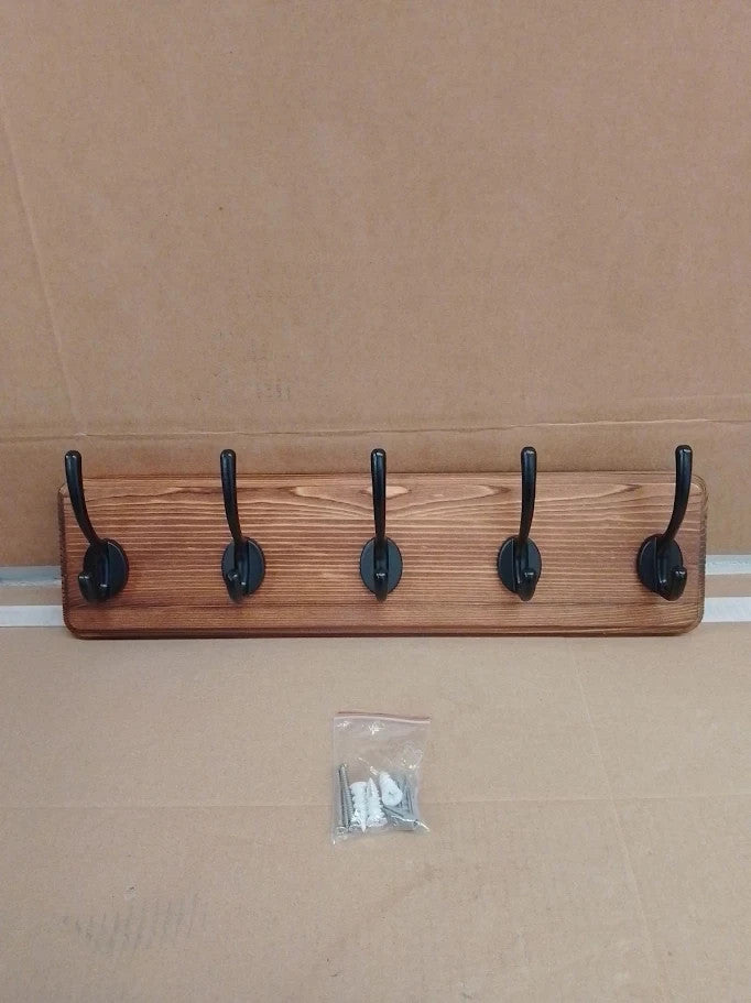Webi Coat Rack Wall Mounted Hooks Hanger Wood 5 Hook Hanging Clothes Hats New