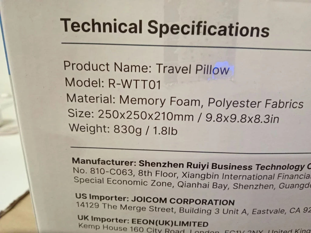 Renpho Neck Pillow Airplane 360 Support Travel Noise Reducing Premium Memory New