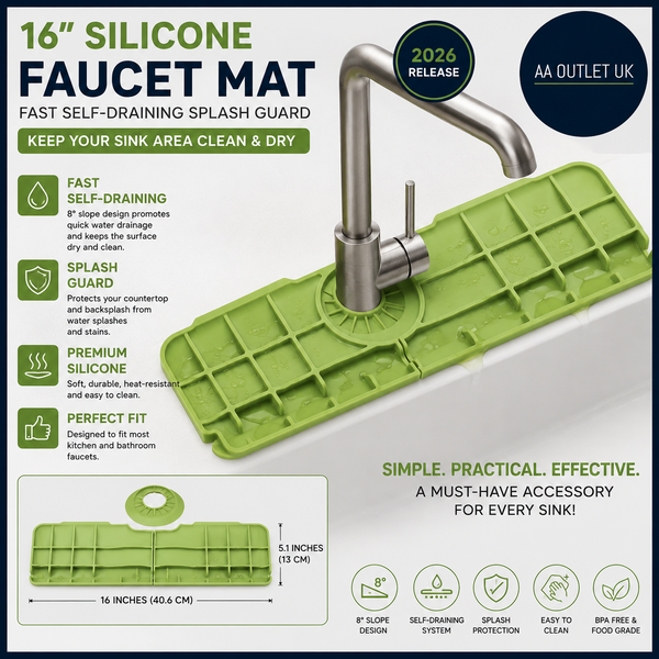 16in Silicone Faucet Mat For Kitchen Sink Released Slope Fast Self Drain Green
