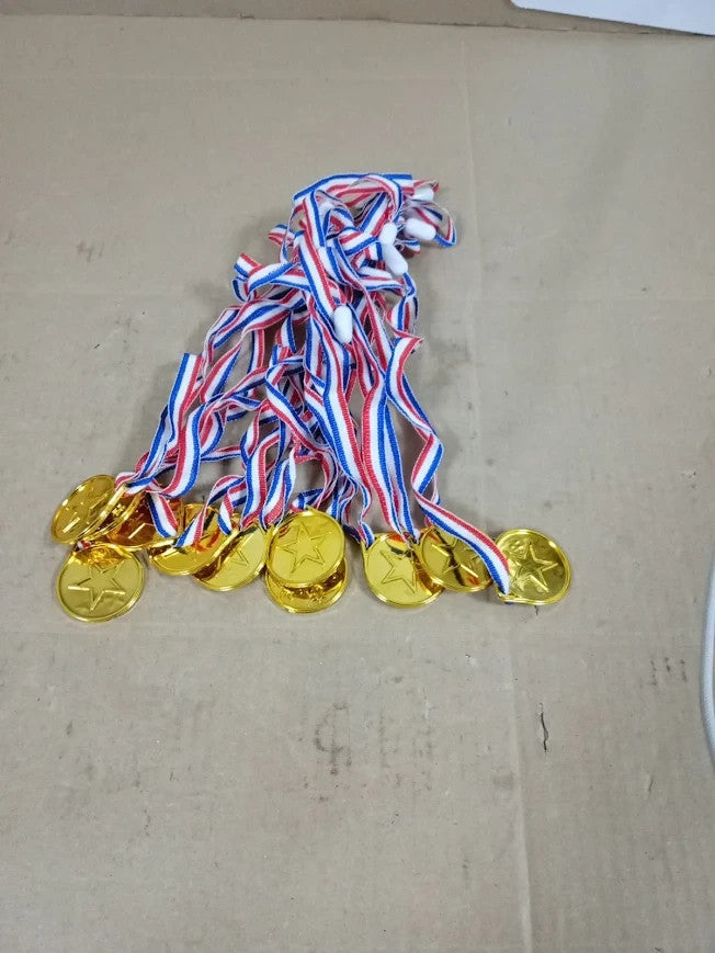 G4gadget Strong Quality Set 12 Gold Plastic Winner Medals Necklaces Sports New