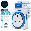 Status S24HRSQT4 Timer Switch Square 24 Hour Segment Light White UK Plug