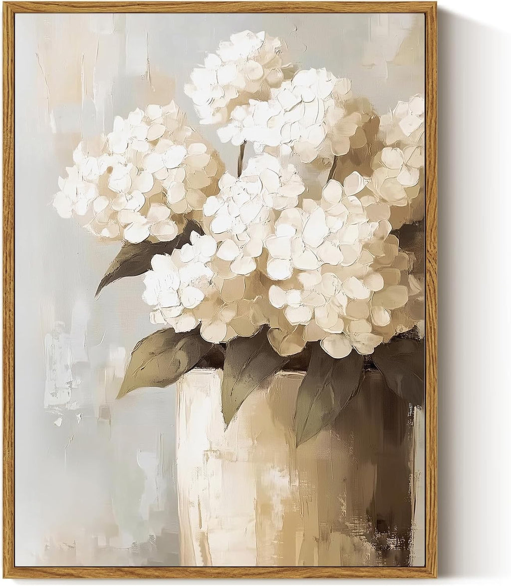 White Hydrangea Canvas Wall Art Framed Floral Print Farmhouse Decor 30x40cm New