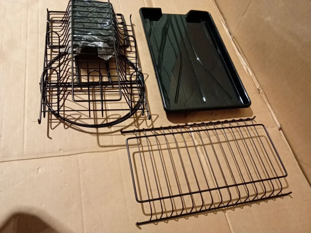 Black 2 Tier Dish Rack Stainless Steel Drainer Drip Tray Cup Utensil Holder New