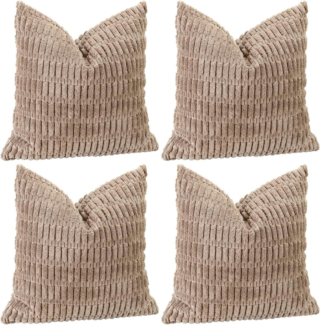 Sungeek Set 4 Soft Corduroy Decorative Cushion Covers 50x50cm Square Striped New