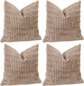 Sungeek Set 4 Soft Corduroy Decorative Cushion Covers 50x50cm Square Striped New