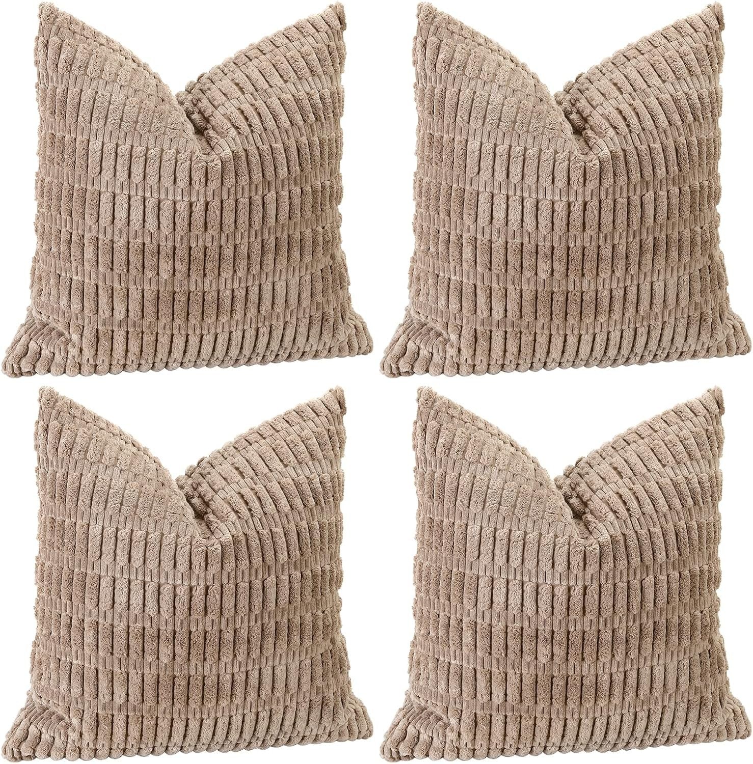 Sungeek Set 4 Soft Corduroy Decorative Cushion Covers 50x50cm Square Striped New