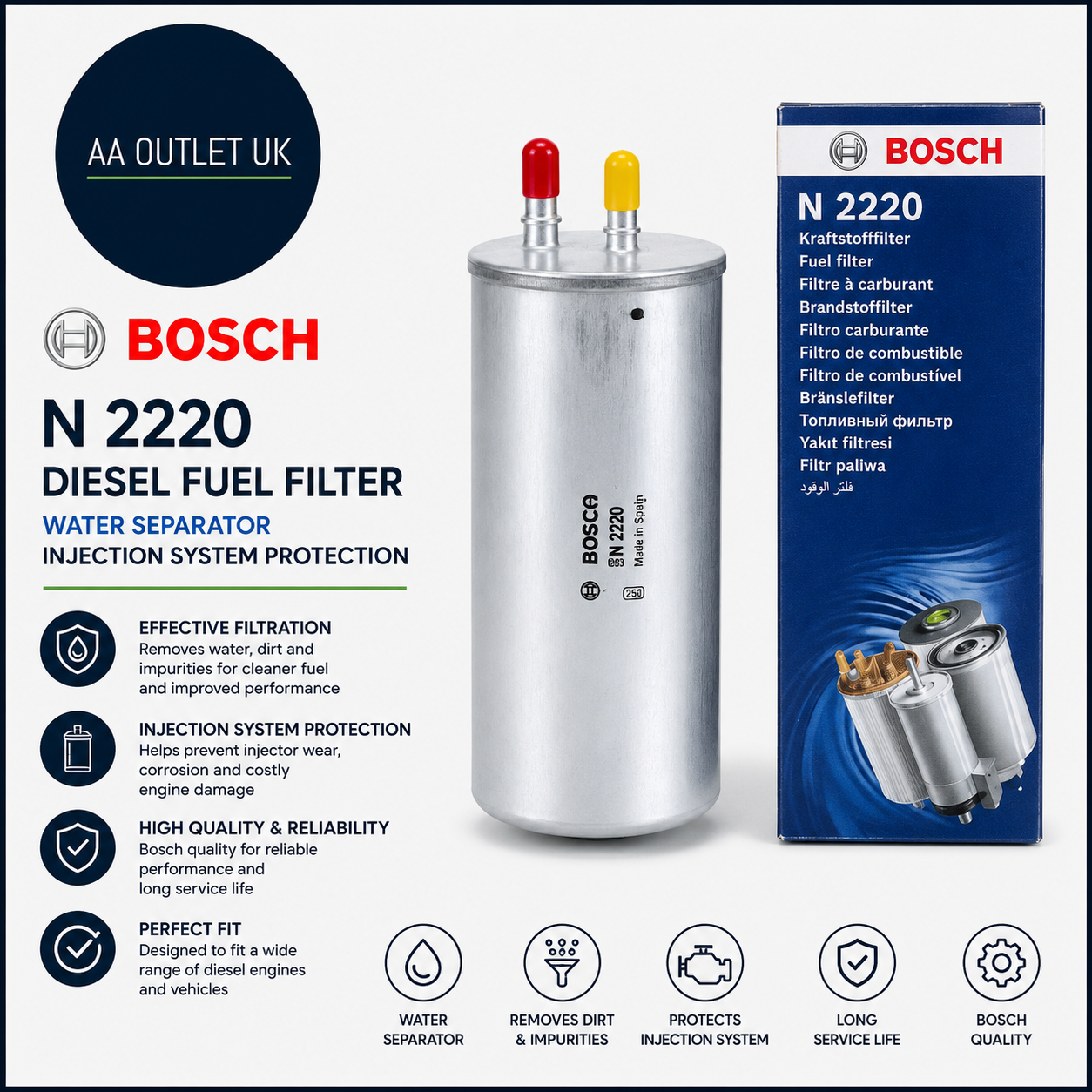 Bosch N2220 Diesel Fuel Filter Water Separator Injection System Protection