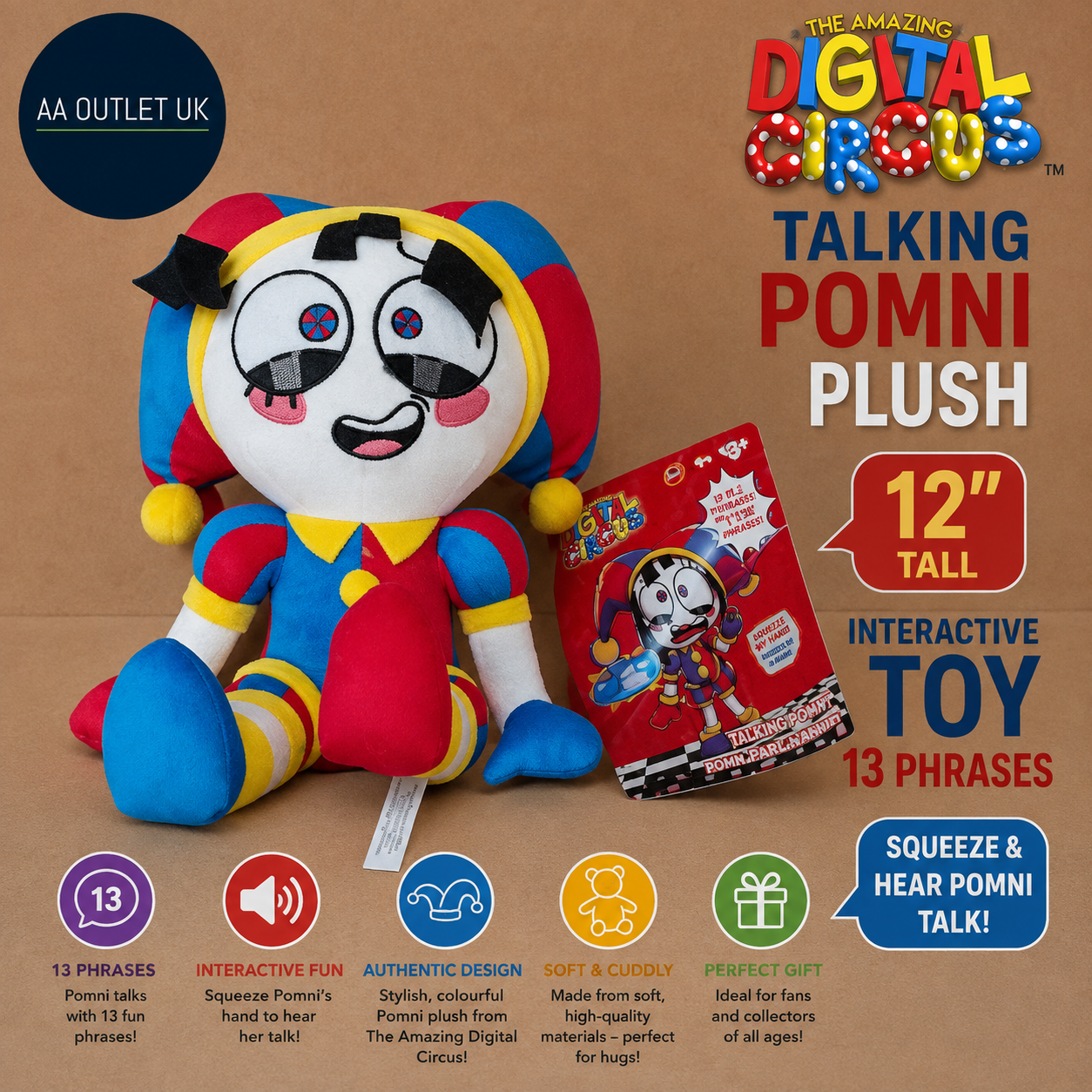 Amazing Digital Circus Talking Pomni Plush 12 Inch Interactive Toy 13 Phrases