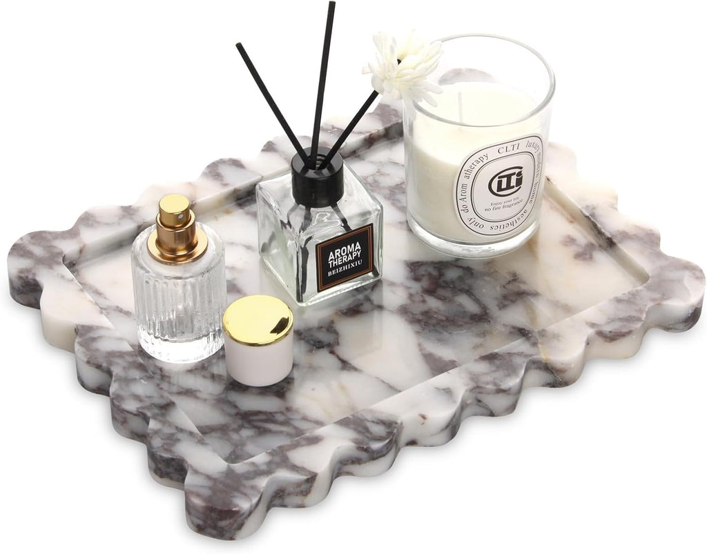 Marble Tray Luxury Natural Stone Bathroom Vanity Tray Scalloped Edge 27x20cm New