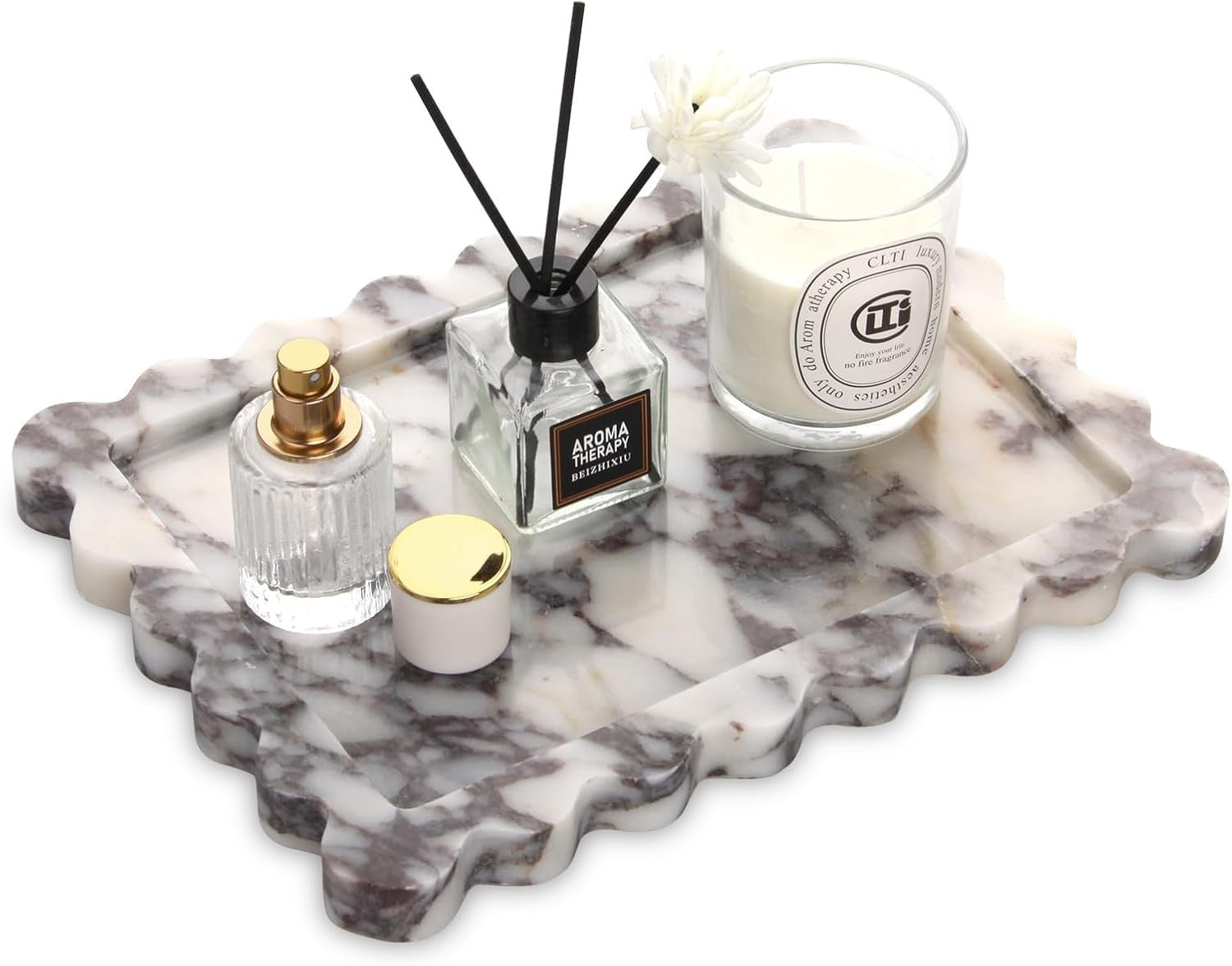Marble Tray Luxury Natural Stone Bathroom Vanity Tray Scalloped Edge 27x20cm New