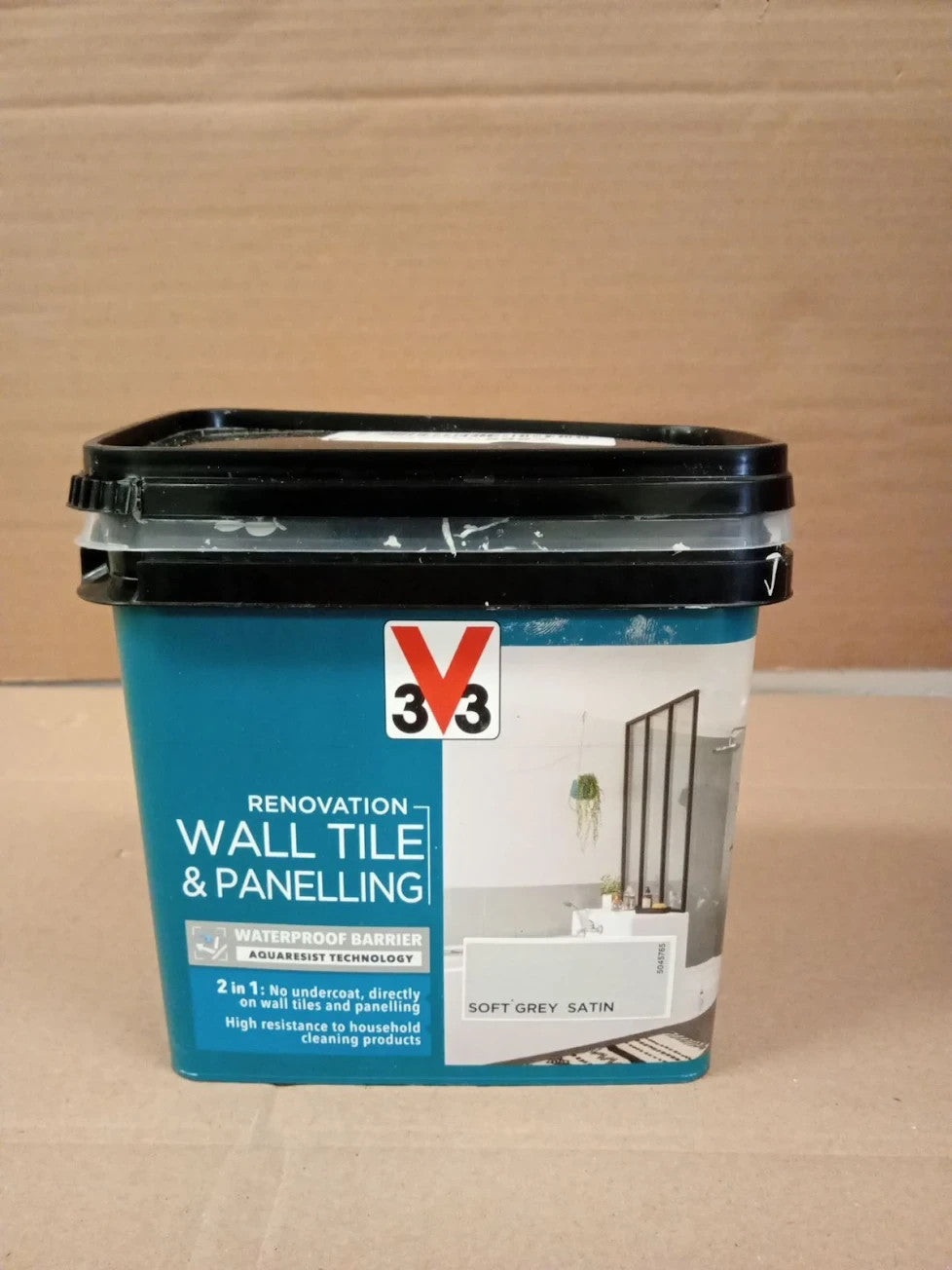 V33 Renovation Wall Tile Panelling Paint No Undercoat Soft Grey Satin 750ml