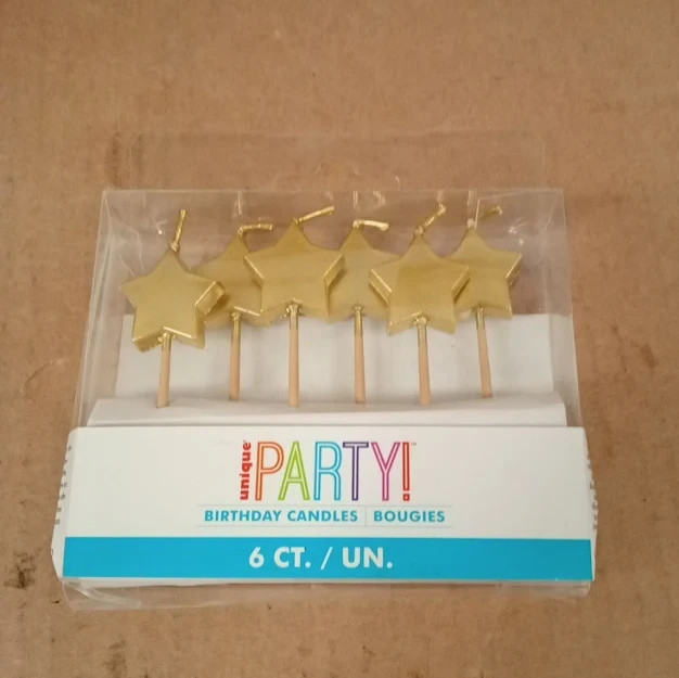 Sparkling Gold Star Birthday Candles 6 Pieces Party Cake Decorations Design New