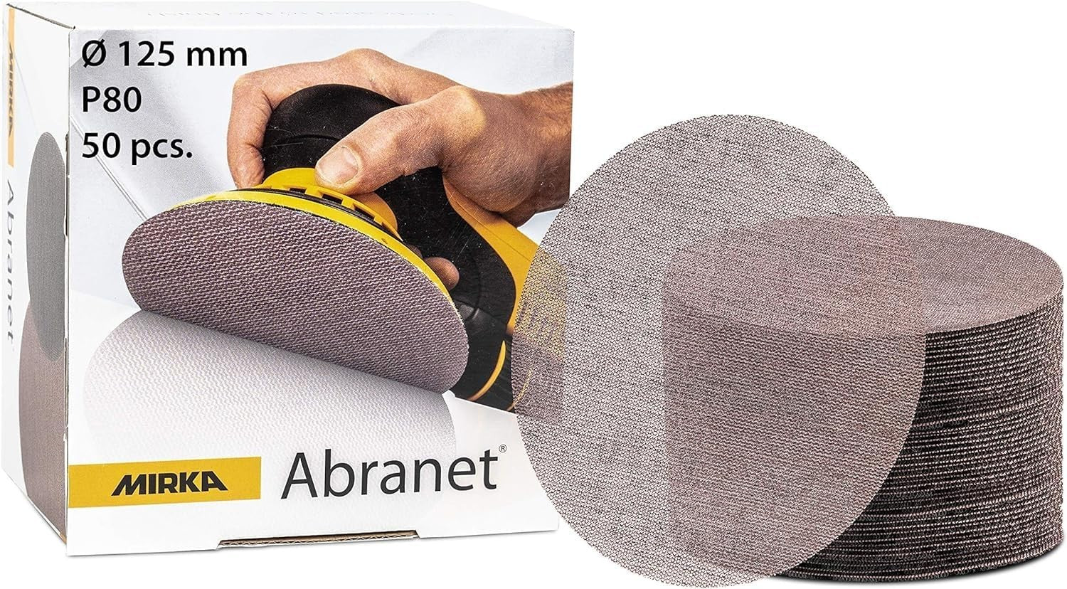Mirka Abranet Net Sanding Disc 125mm Hook Loop 80 Grit 50pcs 12.5x12.5cm New