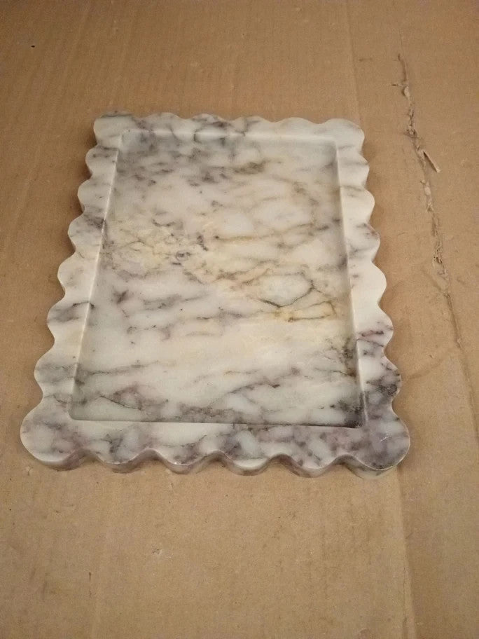 Marble Tray Luxury Natural Stone Bathroom Vanity Tray Scalloped Edge 27x20cm New