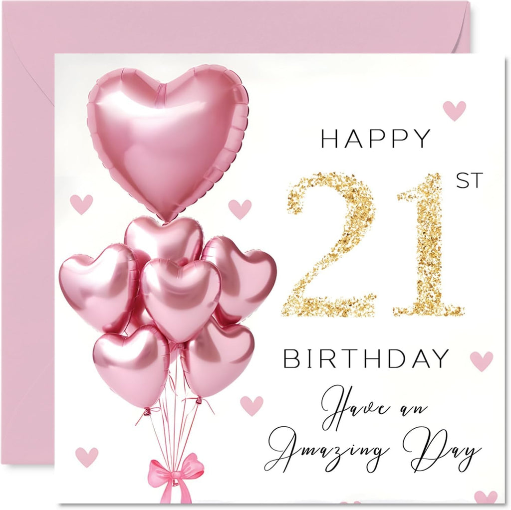 21st Birthday Cards Women Pink Glitter Balloons 21 Year Old Woman Auntie New