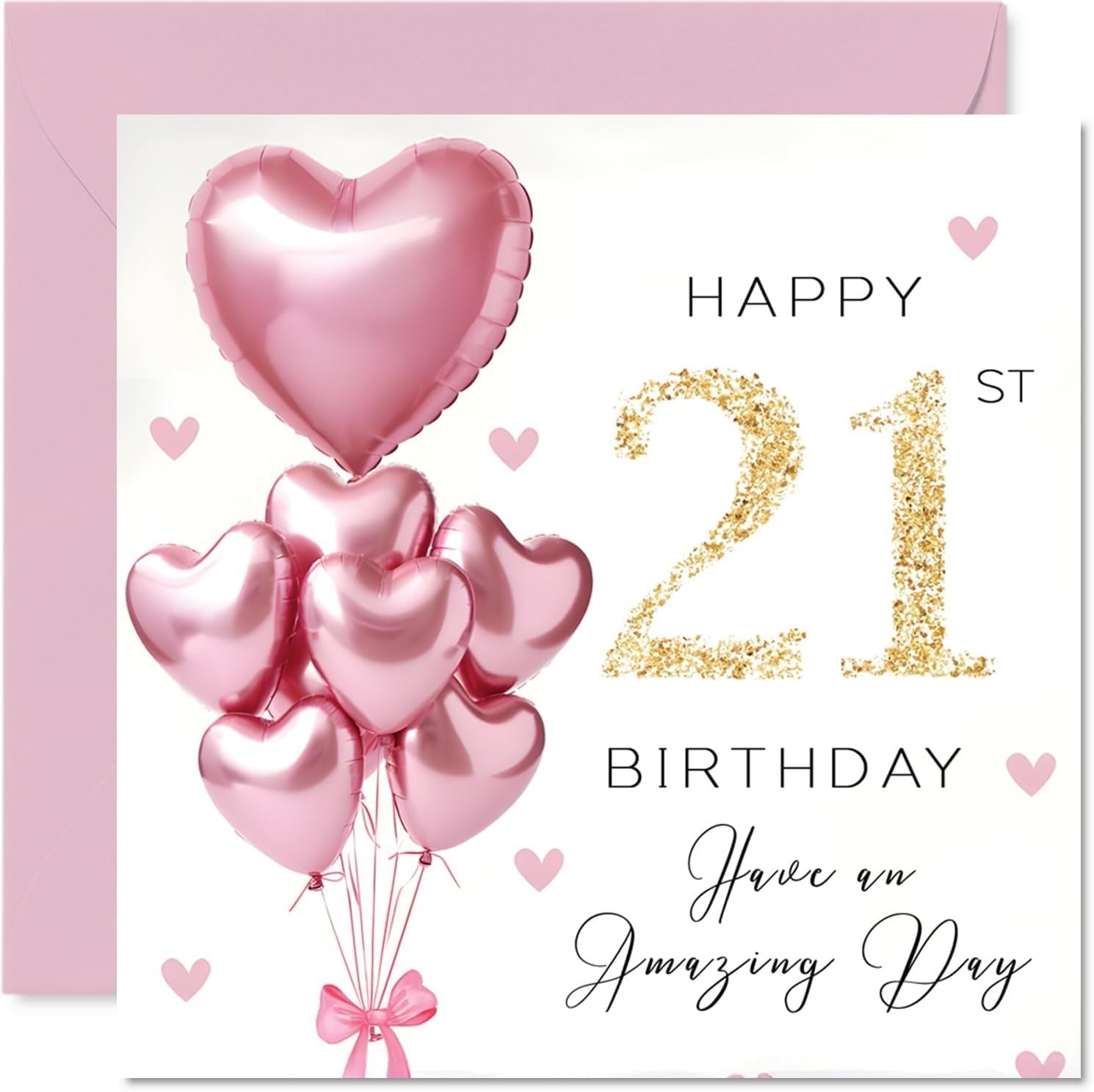 21st Birthday Cards Women Pink Glitter Balloons 21 Year Old Woman Auntie New