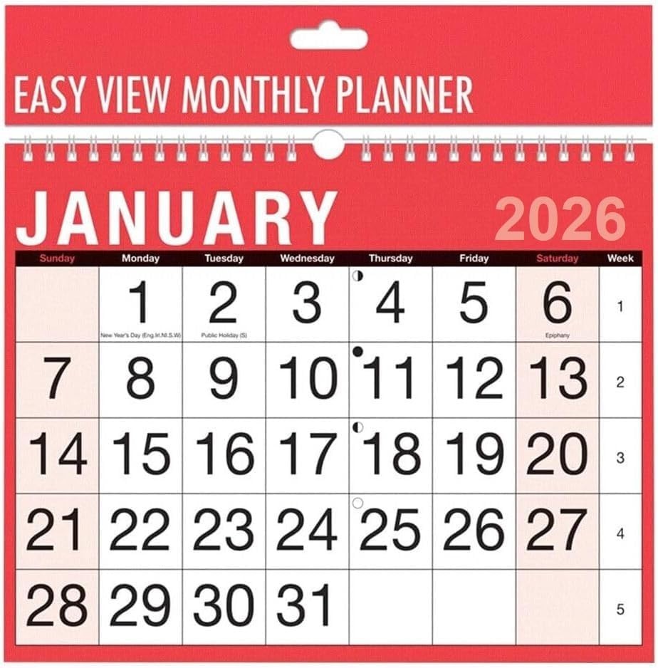 UKDD 2026 A4 Wall Calendar Planner Home Office Easy View Large One Month New