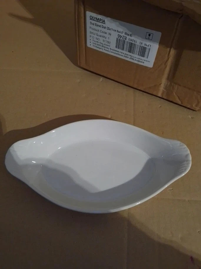 Olympia Whiteware Oval Eared Dishes 204mm Porcelain Serving Plates 6pc New