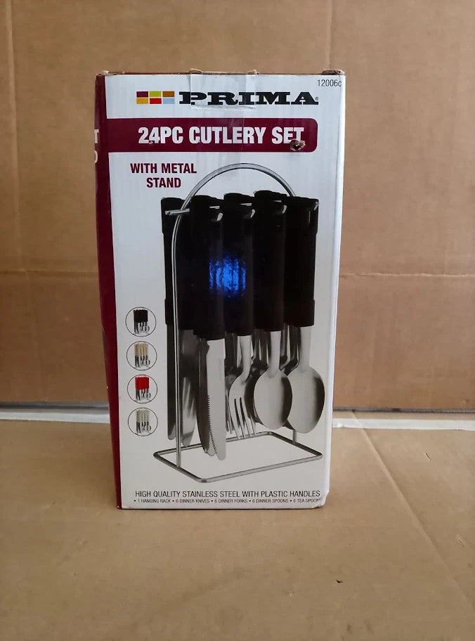 24 Piece Stainless Steel Cutlery With Hanging Stand White New