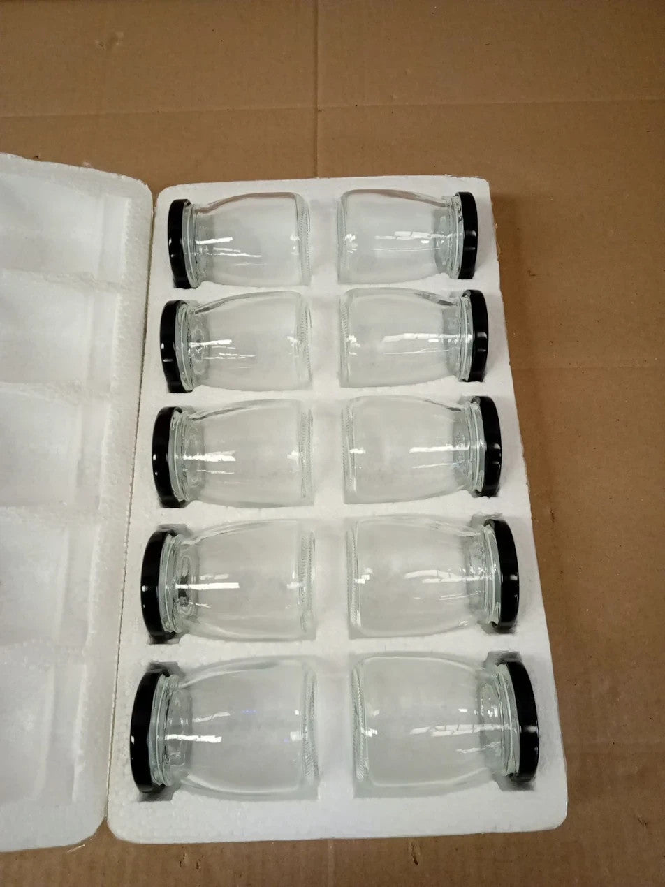 ASelected 10 Pieces Clear Glass Bottles Pretty Black Lids 100 Ml Pudding Yogurt
