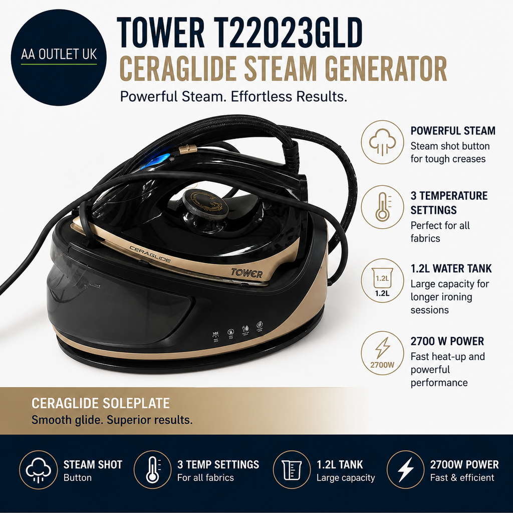 Tower T22023GLD Ceraglide Steam Generator Steam Button 3 Temperature 1.2L 2700w