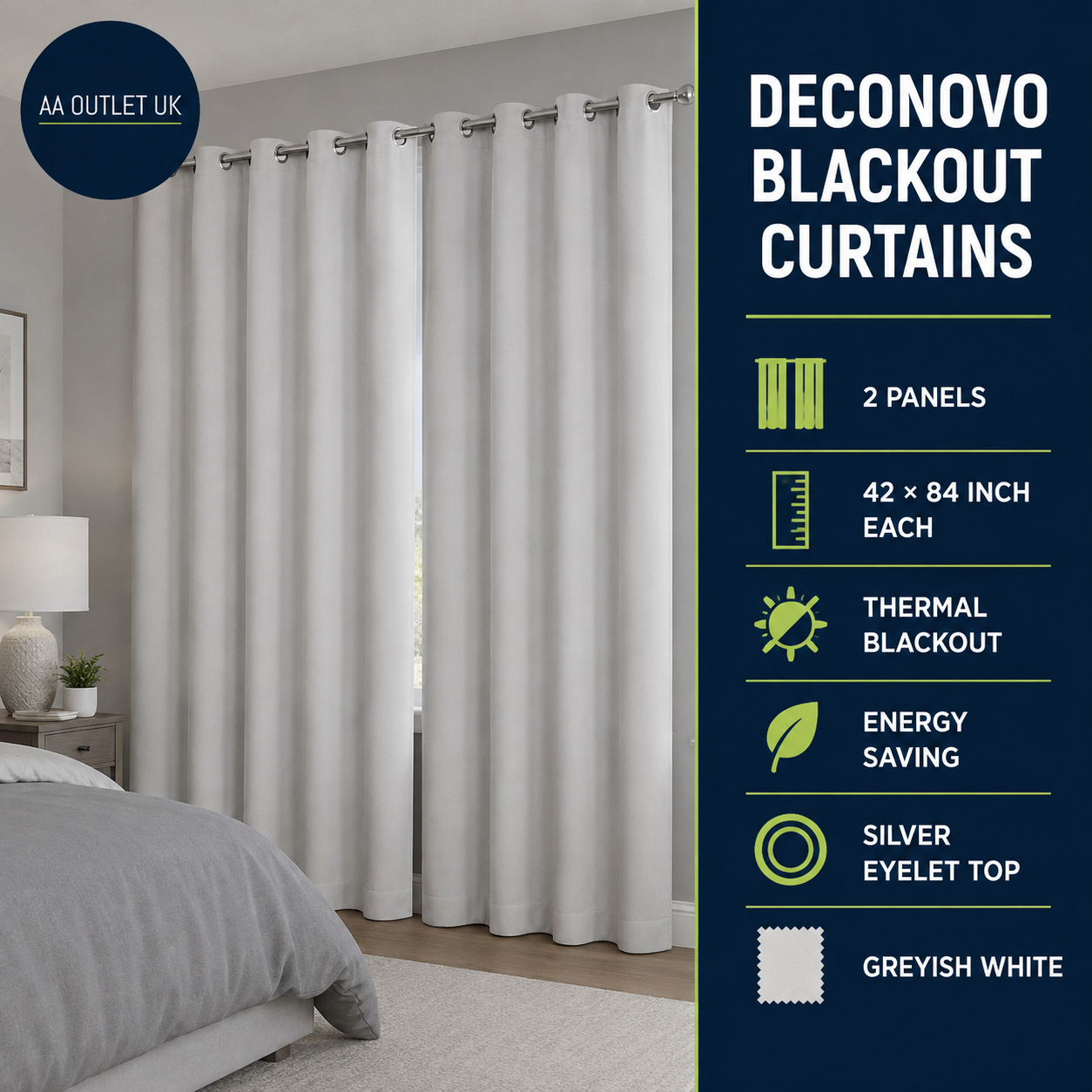 Deconovo Thermal Blackout Curtains Eyelet Bed Curtains 42x84in Grey 2 Panels