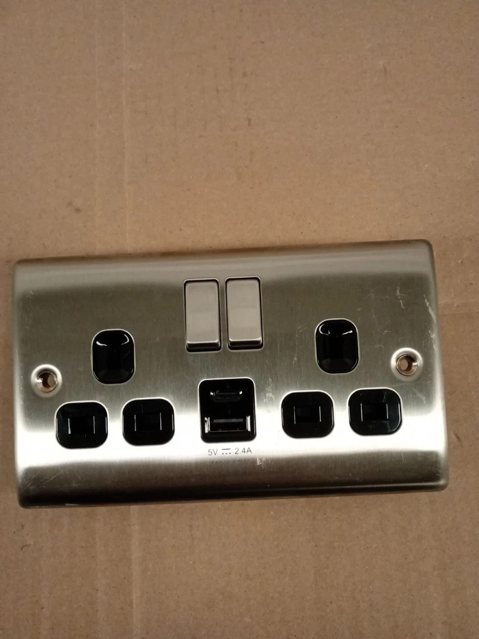 BG Electrical NBS22UAC12B 12W Double Switched Power Wall Plug 13A Brushed Steel
