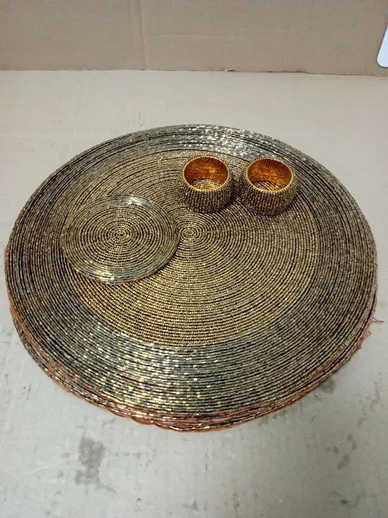 Penguin Home Handcrafted Glass Beaded Round Placemats Napkin Rings