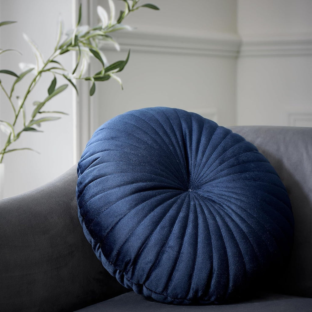 Catherine Lansfield Round Cushion Soft Touch 40x40cm Cushion Navy Blue New