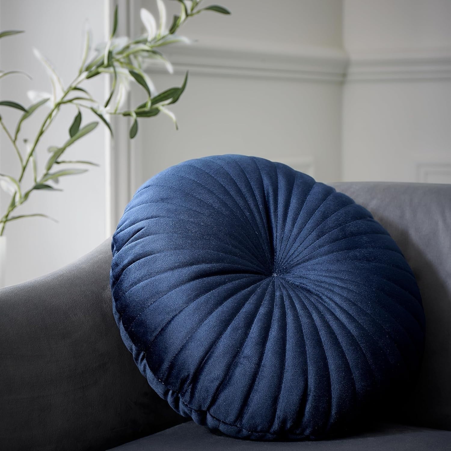 Catherine Lansfield Round Cushion Soft Touch 40x40cm Cushion Navy Blue New