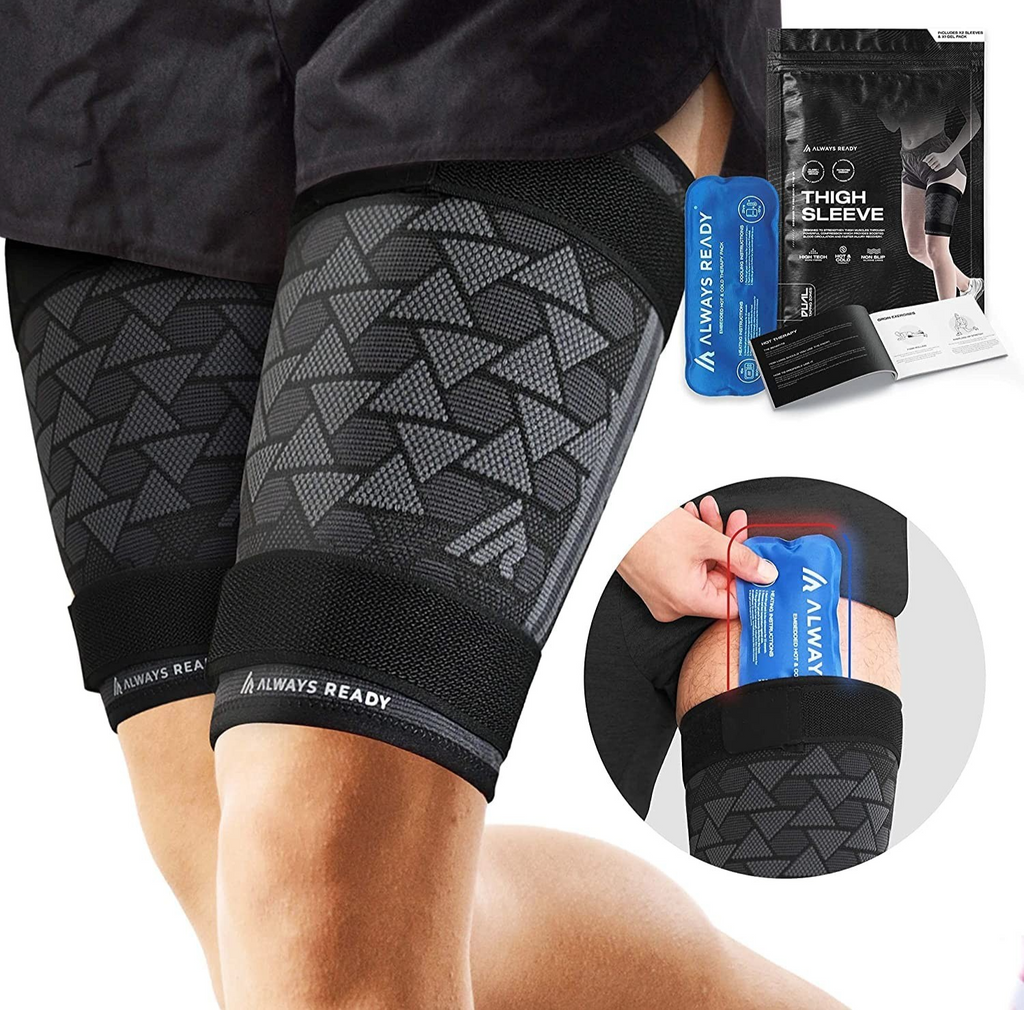Always Ready Thigh Compression Support Sleeve 2 Per Pack Hot Cold Gel XL New