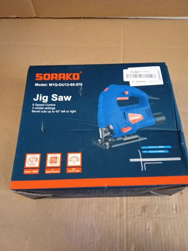 SORAKO 600W Corded Jigsaw Wood Metal 6 Speed 3 Orbital 45° Bevel Cut Design