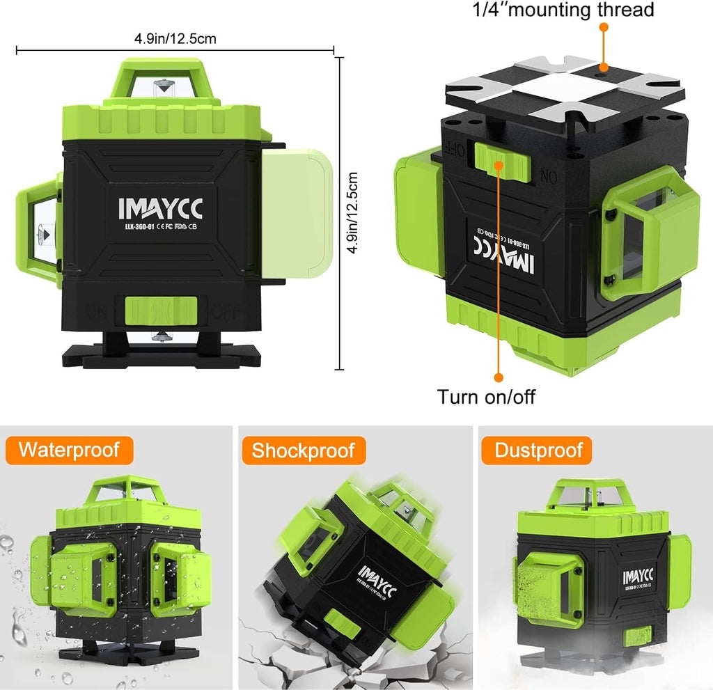 Imaycc Laser Green Self Leveling 16 Lines 4Dx360 Brightness 12.4x10.4cm New